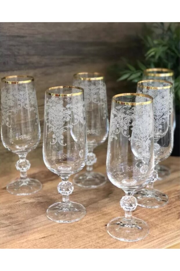 Bohemia Kristal Cam Şampanya Kadeh Desenli Gold Yaldız 17cm 1 Adet - 2