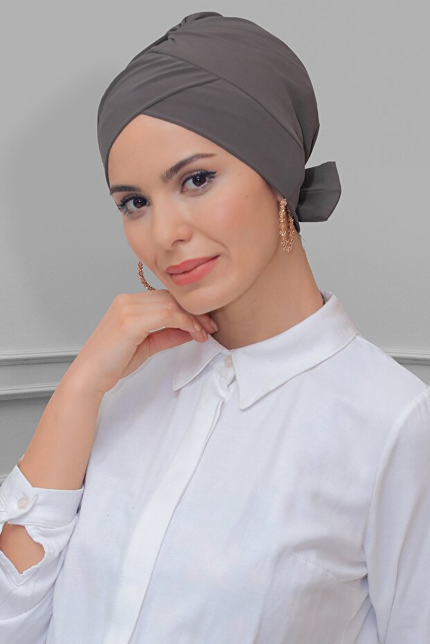 Mink Practical Ready-made Interlaced Hijab Bonnet Sandy Fabric With Bow Double Sided Single Cross 1833_10