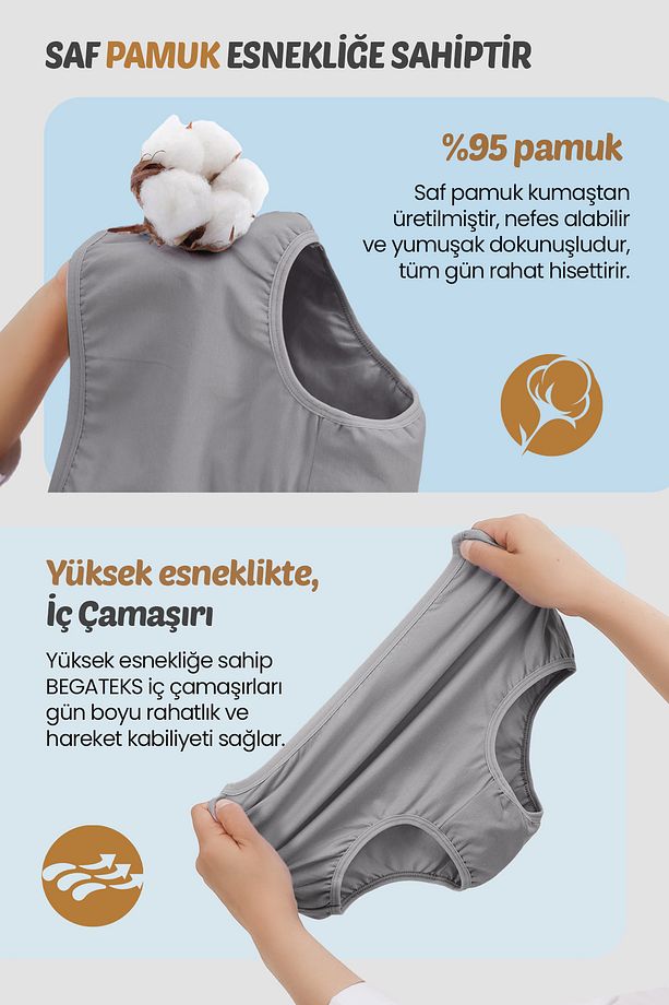 Kadın Külot Yüksek Bel 5'li Paket - Yüksek Bel Rahat İç Giyim, Pamuklu Kumaş, 7 Farklı Renk Seçeneği - 4