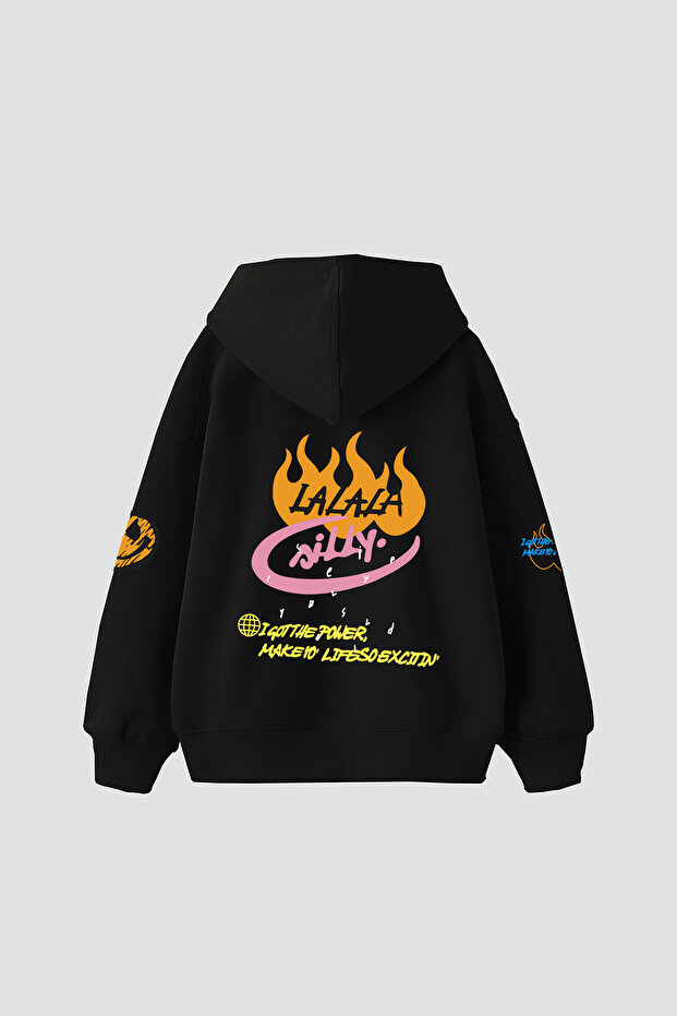 Holy Powers Siyah Oversize Unisex Kapüşonlu Sweatshirt - 4