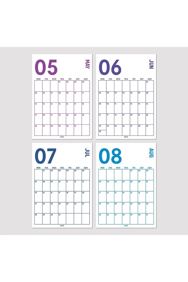 2025 Aylık Planlayıcı Duvar Takvimi, A4 Poster Takvim, Organizer Takvim, Gökkuşağı Renkleri - 8