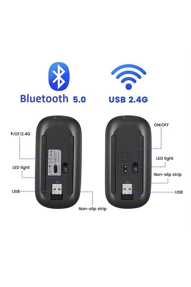 ŞARJLI MOUSE 2.4GHZ USB WİRELESS VE BLUETOOTH LU SESSİZ FARE İOS ANDROİD TABLET TELEFON UYUMLU - 7