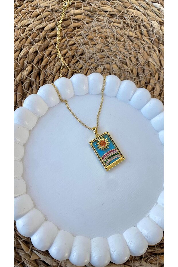 Sun Tarot Necklace - Steel Gold Style