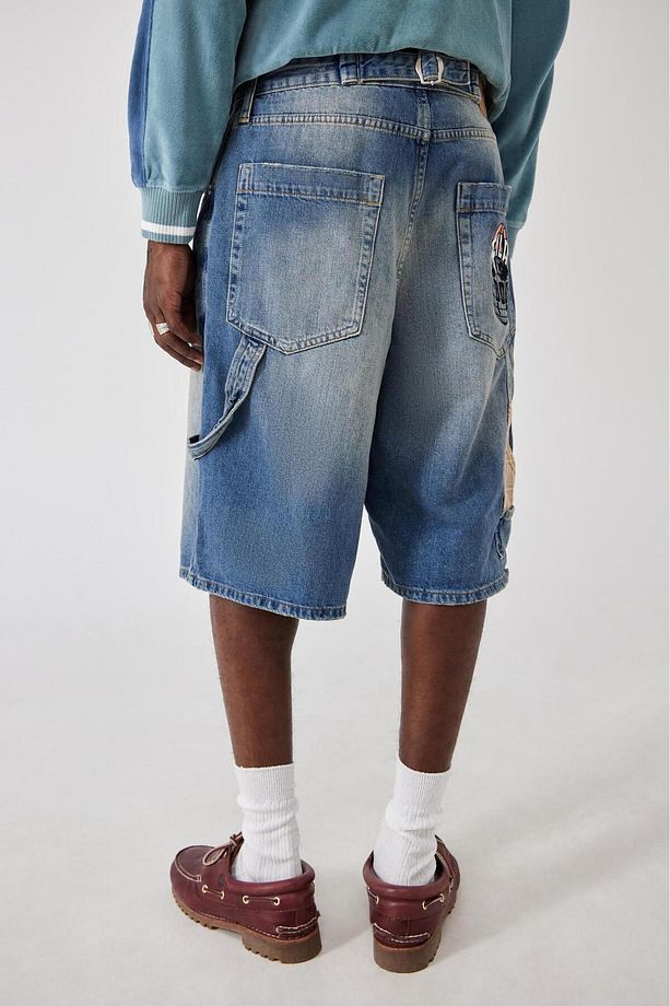 Orta Yıkama Carpenter Denim Uzun Şort - 7