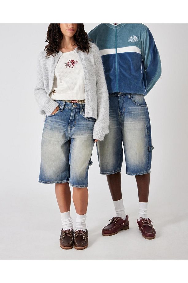 Orta Yıkama Carpenter Denim Uzun Şort - 3