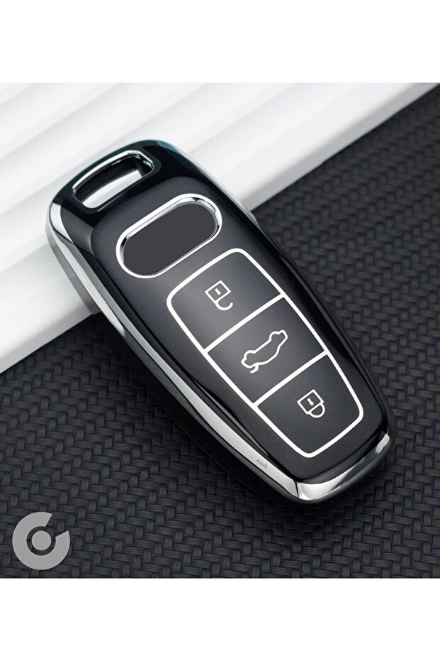 Audi Compatible A3, A4, A6, A7, A8, B9, C8, 4K, D5, S7, S8, Q7, Q8, E-Tron Silver Edge Tpu Key Case Cover (Black)