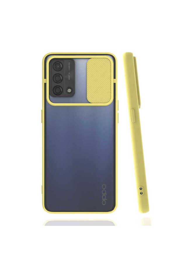 Oppo A74 4g - Case Slide Sliding Back Frosted Lens Cover - Yellow