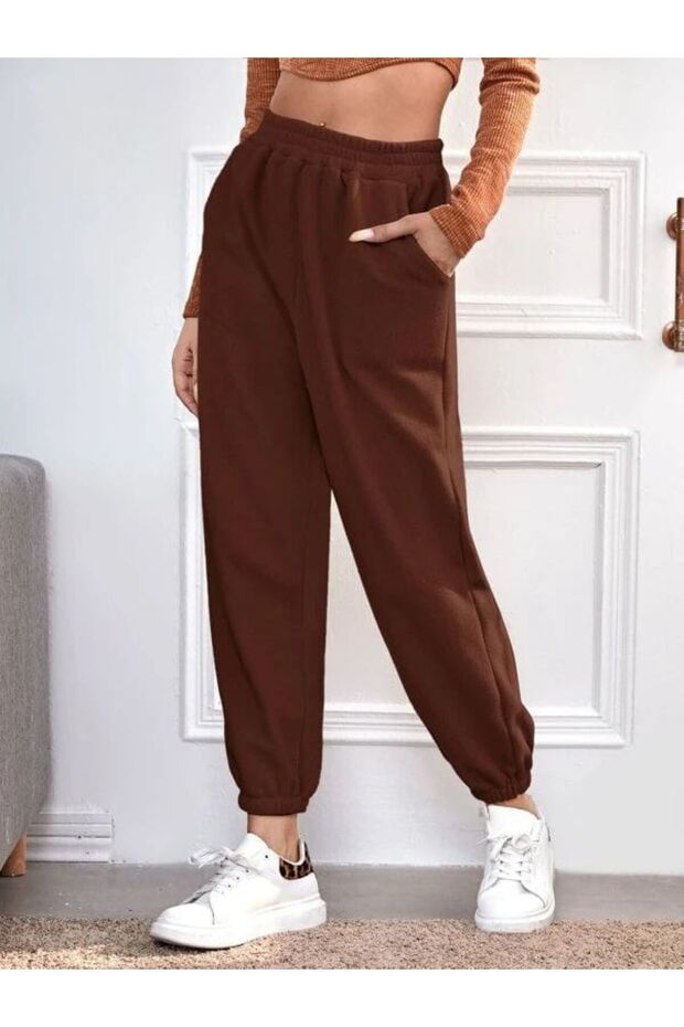 بنطال رياضي نسائي بني بأرجل مطاطية