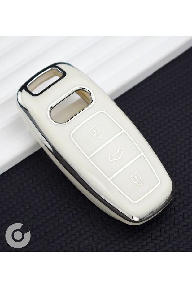 Audi Compatible A3, A4, A6, A7, A8, B9, C8, 4K, D5, S7, S8, Q7, Q8, E-Tron Silver Edge Tpu Key Case Cover (White)