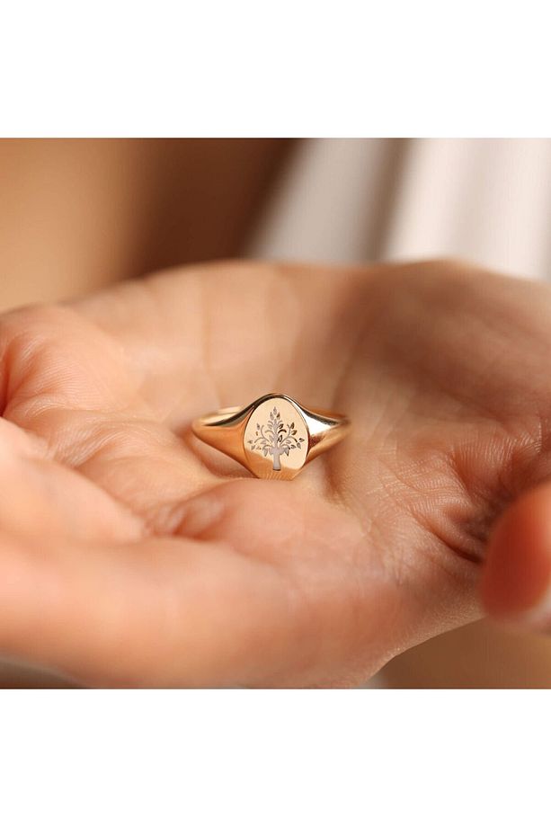 14k Altın Şövalye Yüzük Çınar (aile) Mine Form - 4