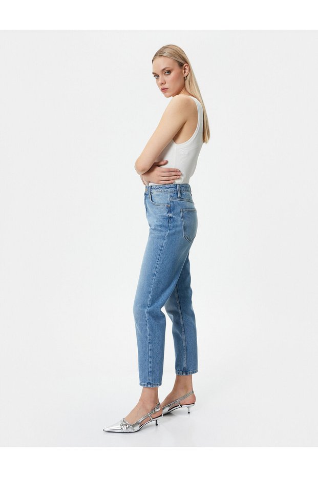 High Waist Mom Fit Jeans Fabric Blended - Mom Jean