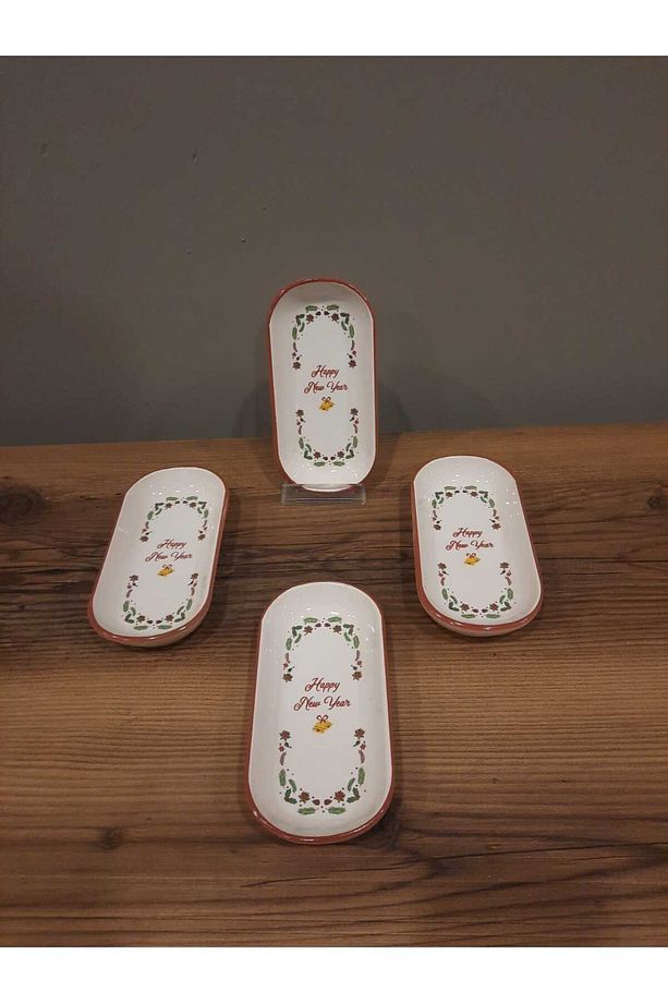KERAMİKA KAYIK TABAK 4 ADET  16X8 CM YILBAŞI TEMALI - 2