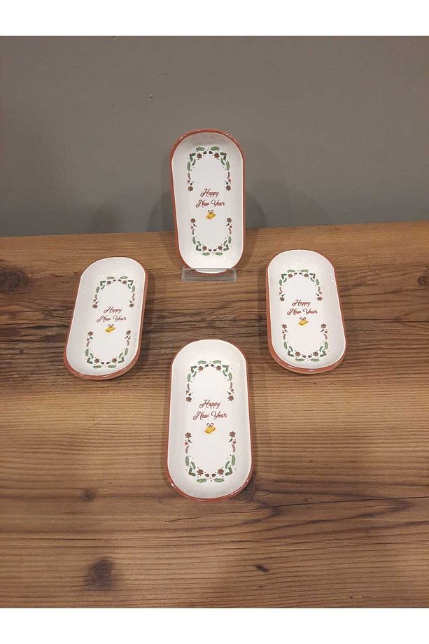 KERAMİKA KAYIK TABAK 4 ADET  16X8 CM YILBAŞI TEMALI - 1