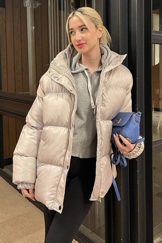 Gri Basic Oversize Kadın Şişme Mont Mg1582 - 2