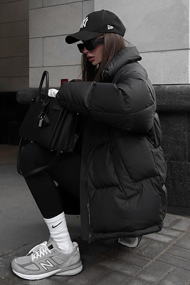 Siyah Basic Kadın Şişme Mont Mg1582 - 7