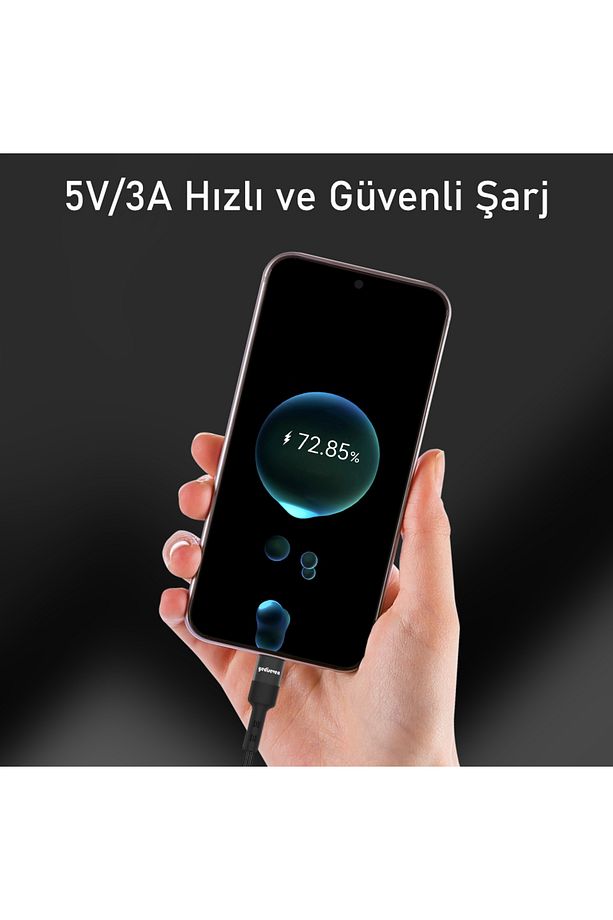 Usb A to Type C Halat Örgü Hızlı Şarj Veri Aktarma Kablosu Siyah 1 Metre - 6
