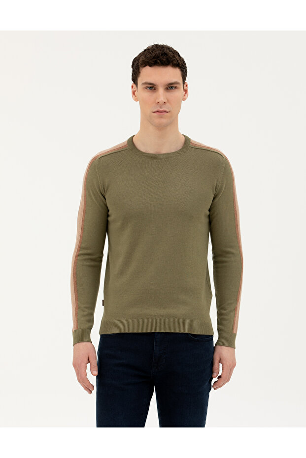 Khaki Slim Fit Crew Neck Sweater 50281821-Vr027