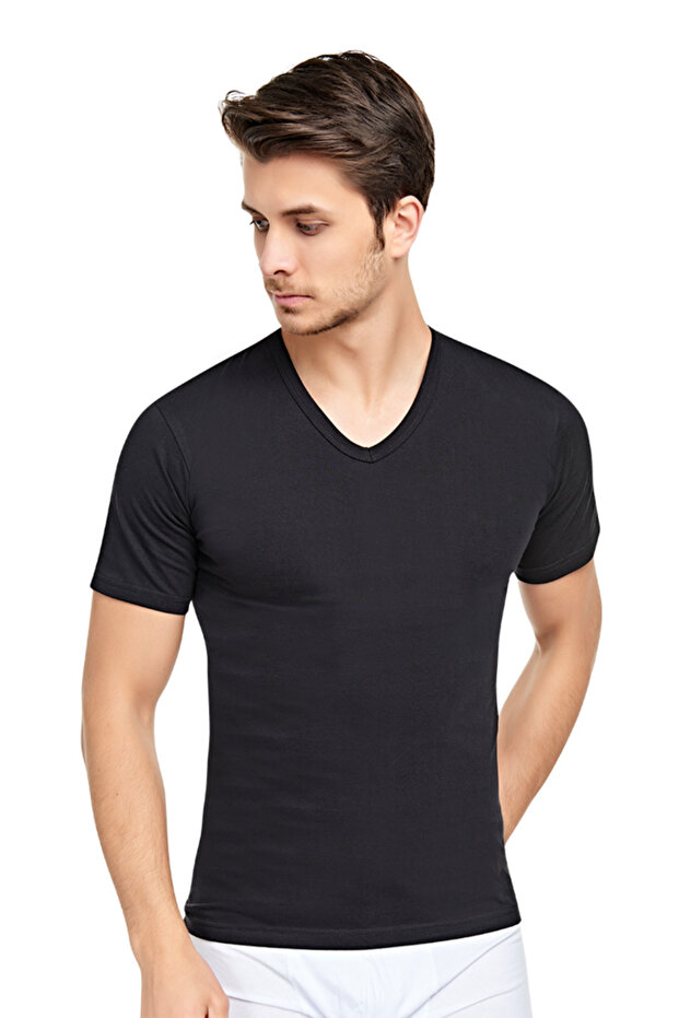 قميص داخلي رجالي برقبة على شكل حرف V نصف كم، 3 قطع - 3