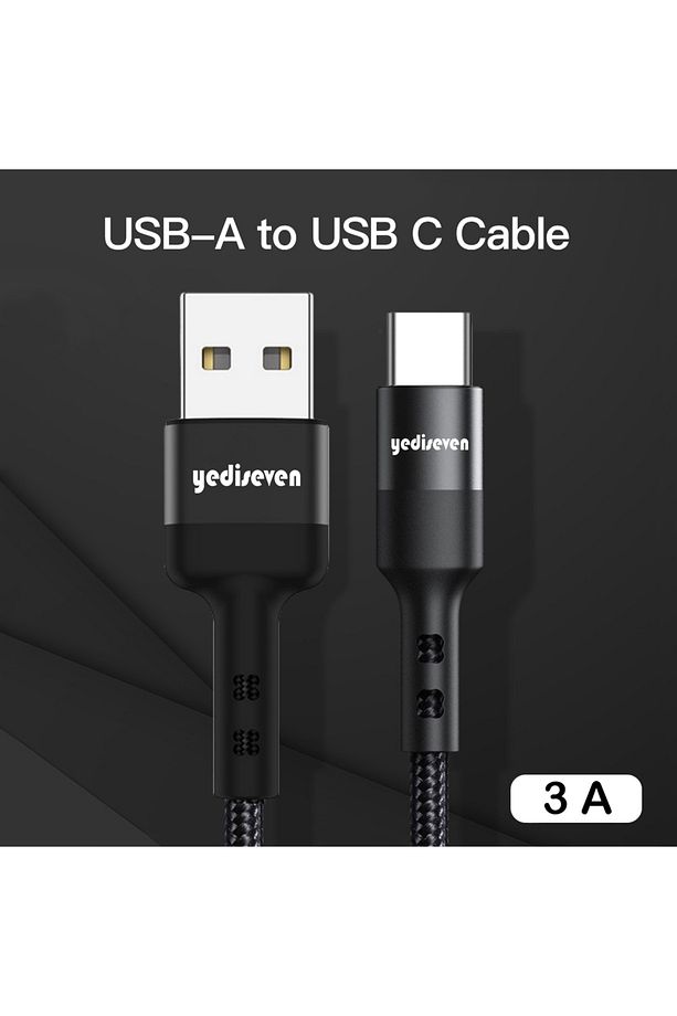 Usb A to Type C Halat Örgü Hızlı Şarj Veri Aktarma Kablosu Siyah 1 Metre - 2
