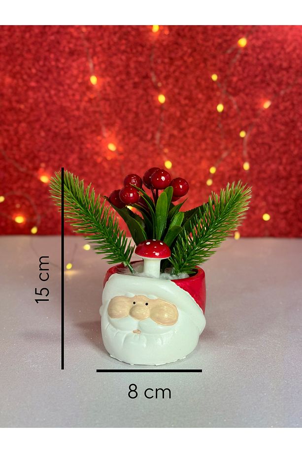 2'li Yeni Yıl Noel Baba ve Kardan Adam Yapay Çiçek Kokinalı Yılbaşı Dekorasyonu Saksı - 7