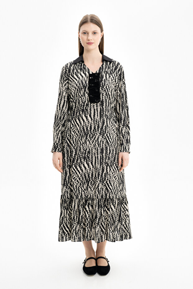 Patchwork Patterned Dress with Embroidery Detail - 1