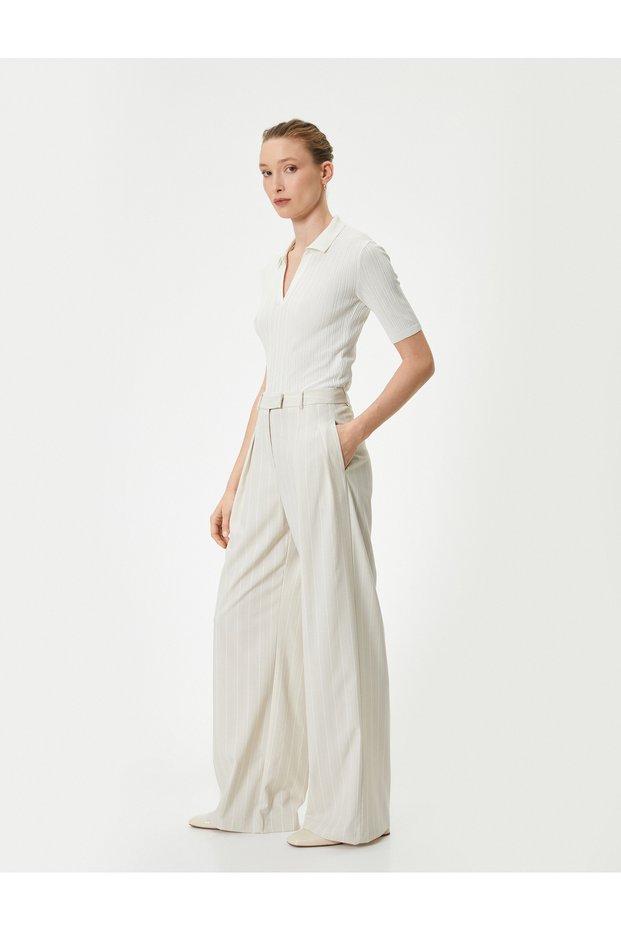 Wide Leg Palazzo Trousers Regular Waist Pocket Detailed Viscose Mixed