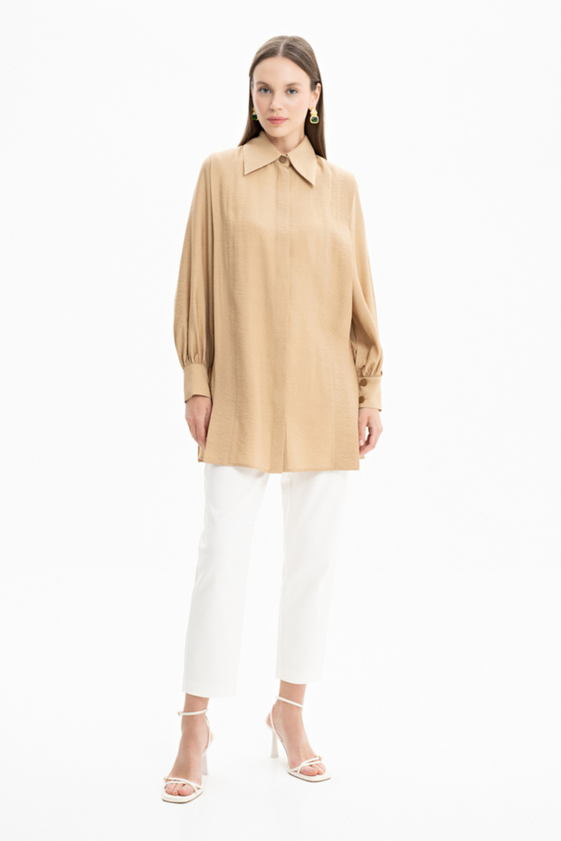 Geniş Yaka Keten Tunik - 2