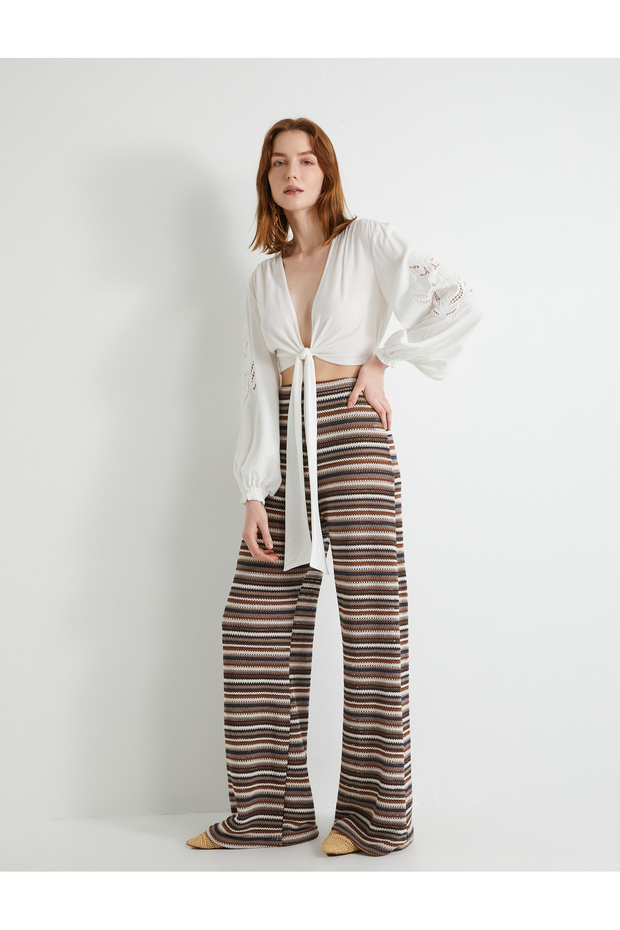 Wide Leg Crochet Trousers Normal Waist