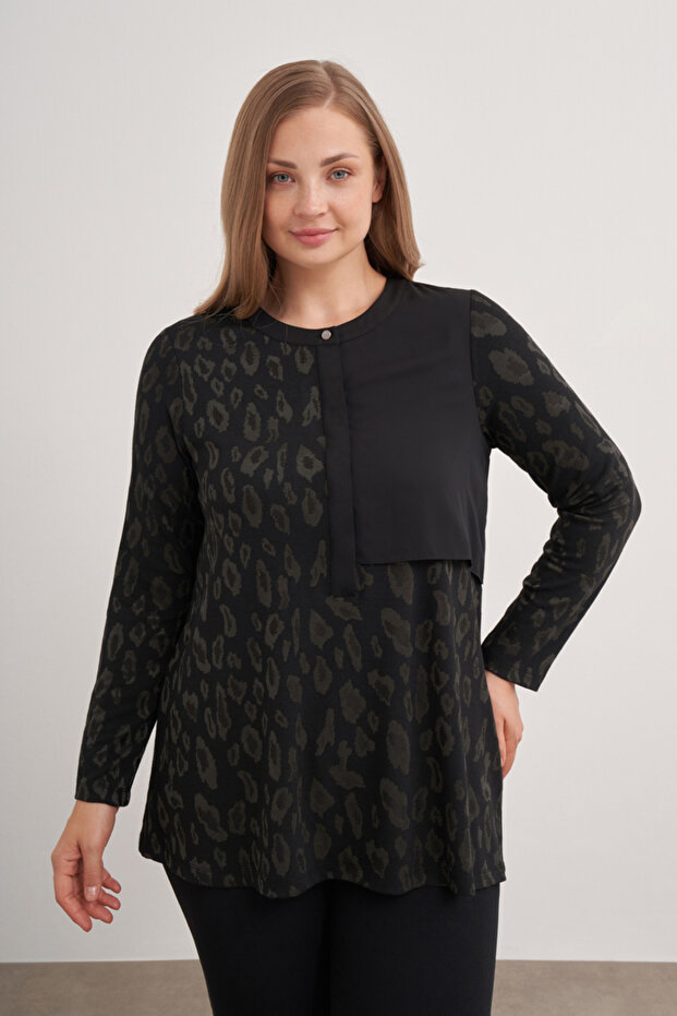 2676112 Leopar Desenli Örme Bluz - 1