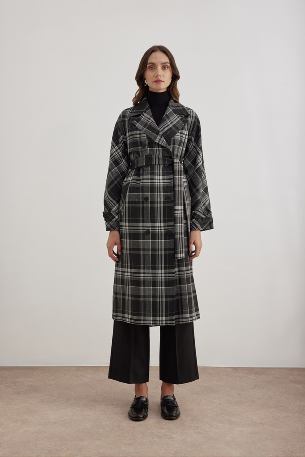 18178111   معطف خندق مزدوج الصدر بأزرار - 2