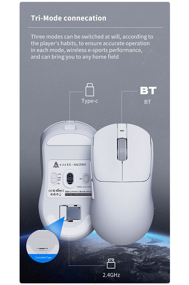 AJ199 MAX Oyuncu Mouse-(51g) Pixart PAW3395 Optik Sensör,26000 DPI 3 Modlu Kullanım - 6