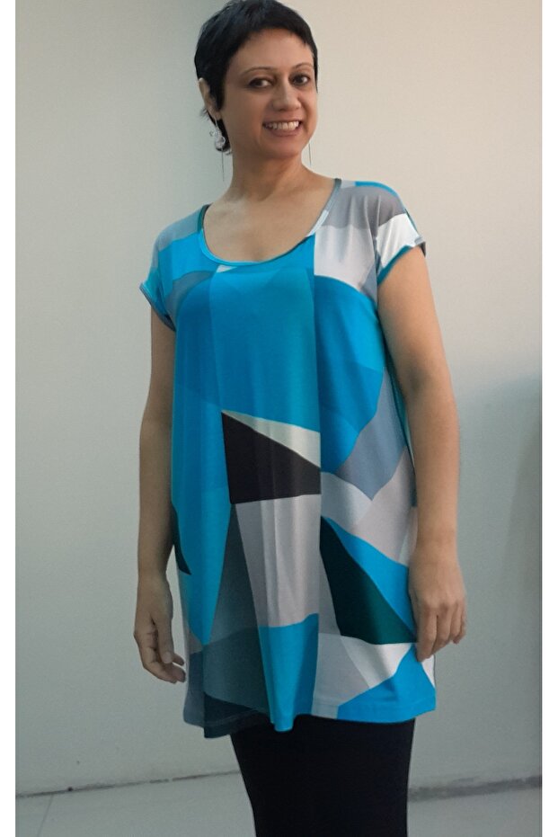 Low Sleeve Combed Cotton Viscose T-Shirt with Blue Black and White Print Whole Size