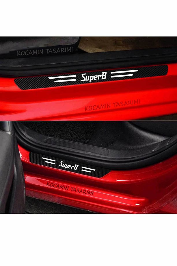 Skoda SuperB Karbon Kapı Eşiği ve Bagaj Koruyucu Set Çizilmeye Dayanıklı Sticker Folyo SuperB Yazılı - 6