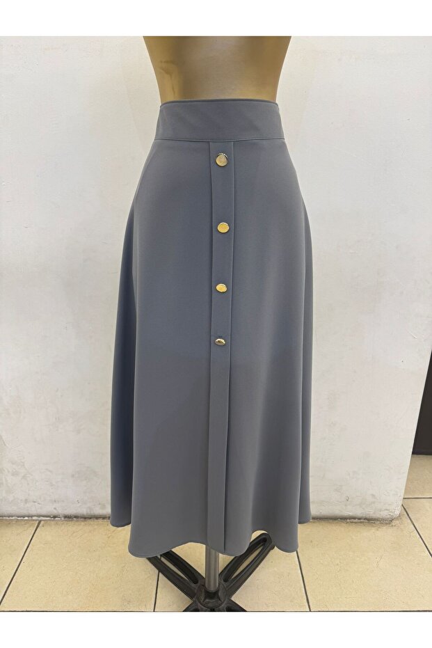 Gray Hijab Long Mevlana Skirt - with Button Accessories