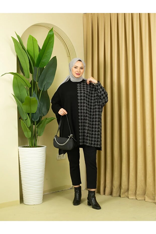 triko kaz ayağı panço tunik - 1