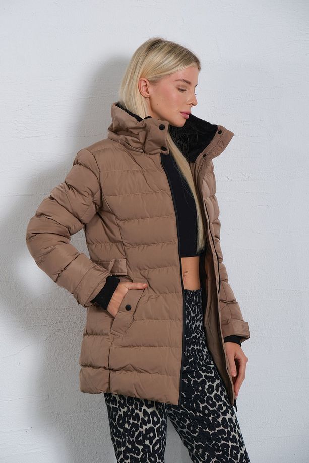 Vizon Çıkabilir Suni Kürklü Kapüşon, Su Iticili Kumaş, Kadın Anorak Mikro Mont Kaban @jasmin - 4