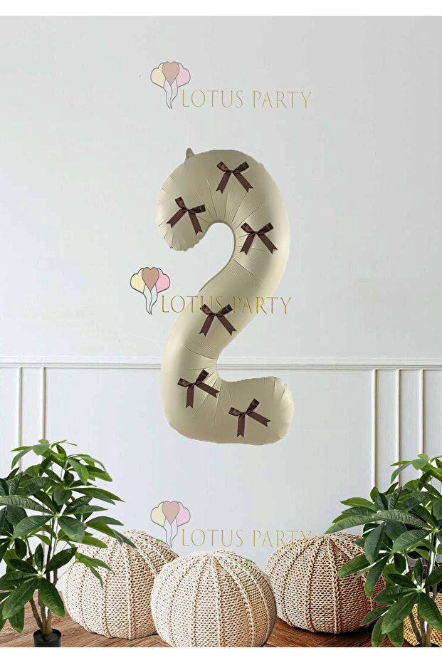 Cream Number Foil Balloon with Ribbon Brown Number with Ribbon Cream Number with Brown Bow Age 0