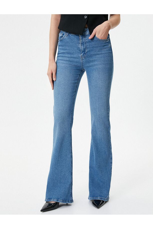 İspanyol Paça Kot Pantolon Dar Kesim Yüksek Bel Esnek Pamuklu Cepli - Flare Slim Jean - 3