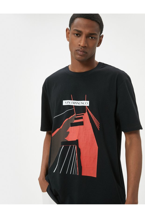 Cotton Short Sleeve Crew Neck Basic T-Shirt - Printed
