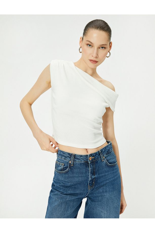 Tek Omuz Üst Omzu Açık Drapeli Slim Fit Pamuklu - 3