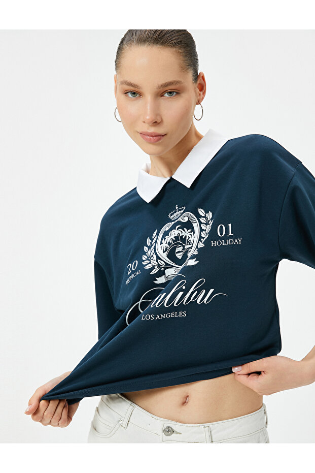 Shirt Collar T-Shirt Short Sleeve Printed Cotton