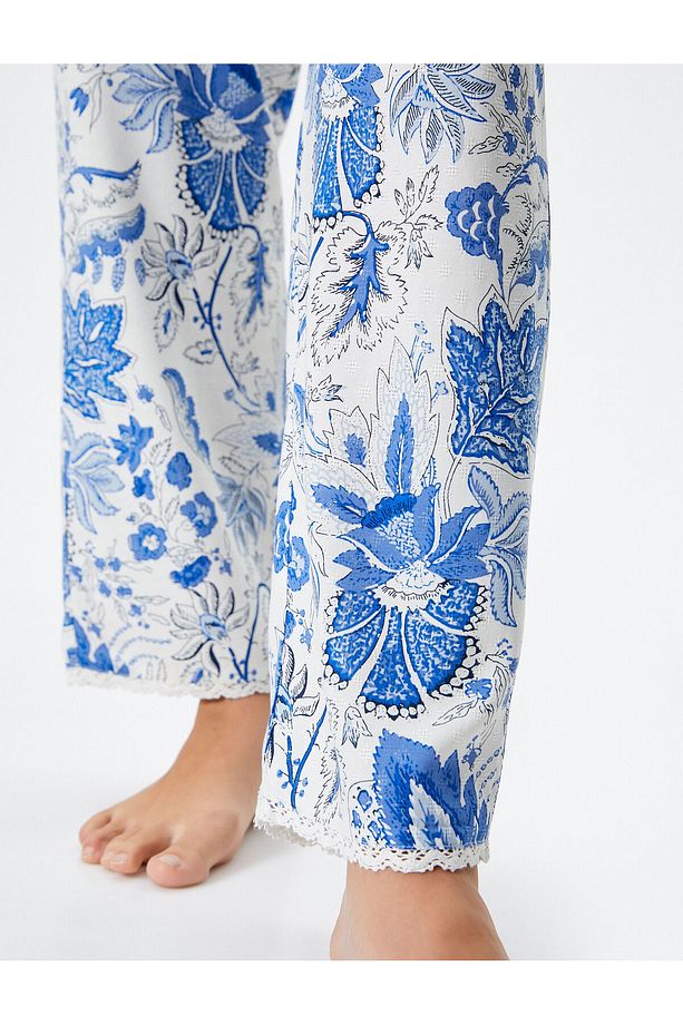 Pijama Altı Çiçekli Düz Paça Viskon - 5