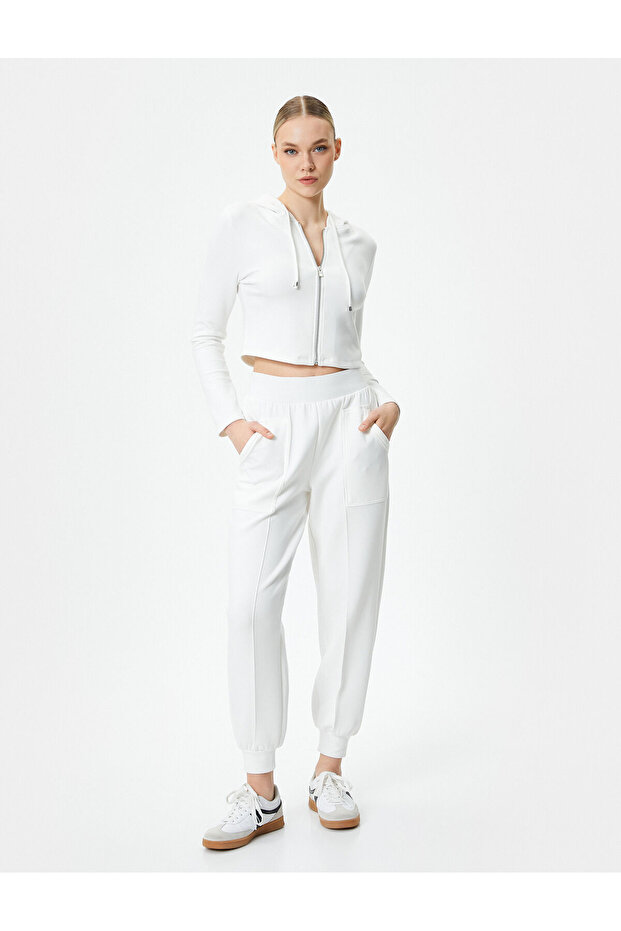 Jogger Sweatpants with Elastic Waist, Stitching Detail and Pockets