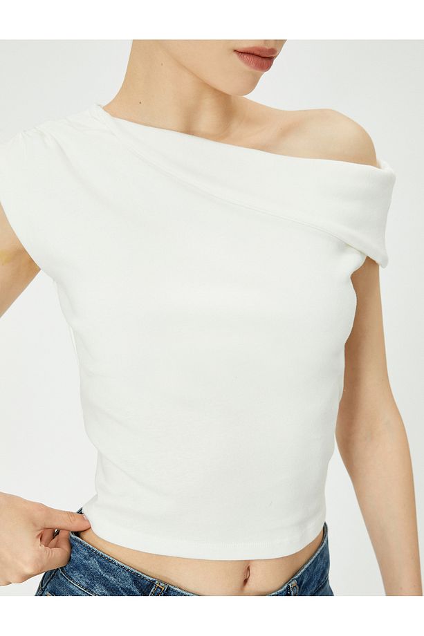Tek Omuz Üst Omzu Açık Drapeli Slim Fit Pamuklu - 5
