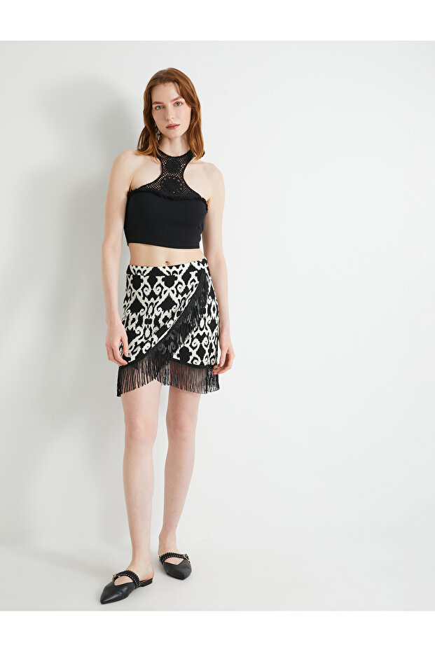 Mini Skirt Normal Waist Tassel Detailed Viscose