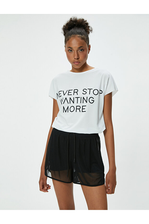Crew Neck Bat Sleeve Slogan Printed Sports T-Shirt