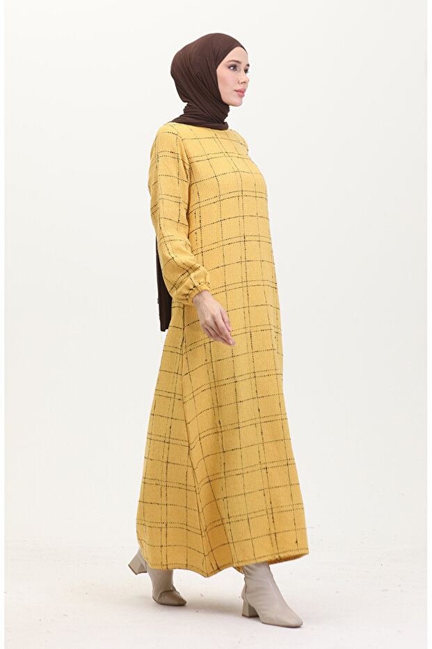 Tuvit Kareli Elbise 0531-04 Sarı - 2