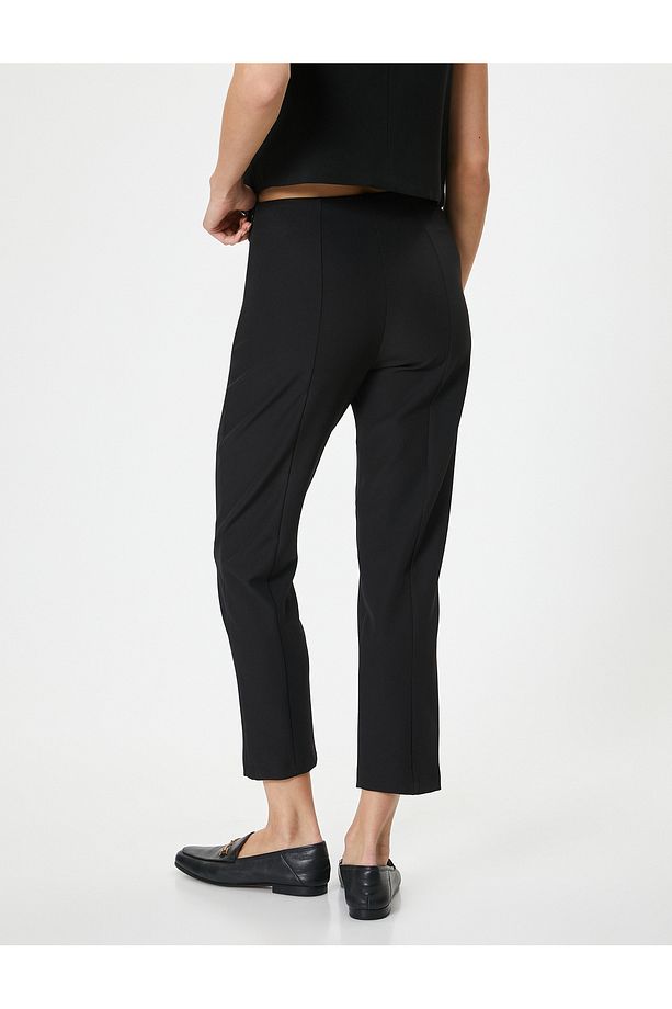 Cigarette Kumaş Pantolon Yüksek Bel Slim Fit Krep Kumaş - 4