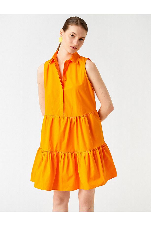 Poplin Mini Gömlek Elbise Kolsuz - 1