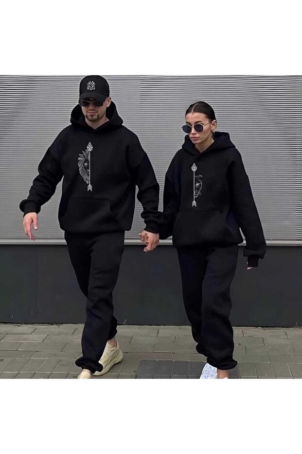 طقم بدلة رياضية بغطاء للرأس مكون من قطعتين مطبوع من Lover Combo، بدلة رياضية كبيرة الحجم Boyfirend
